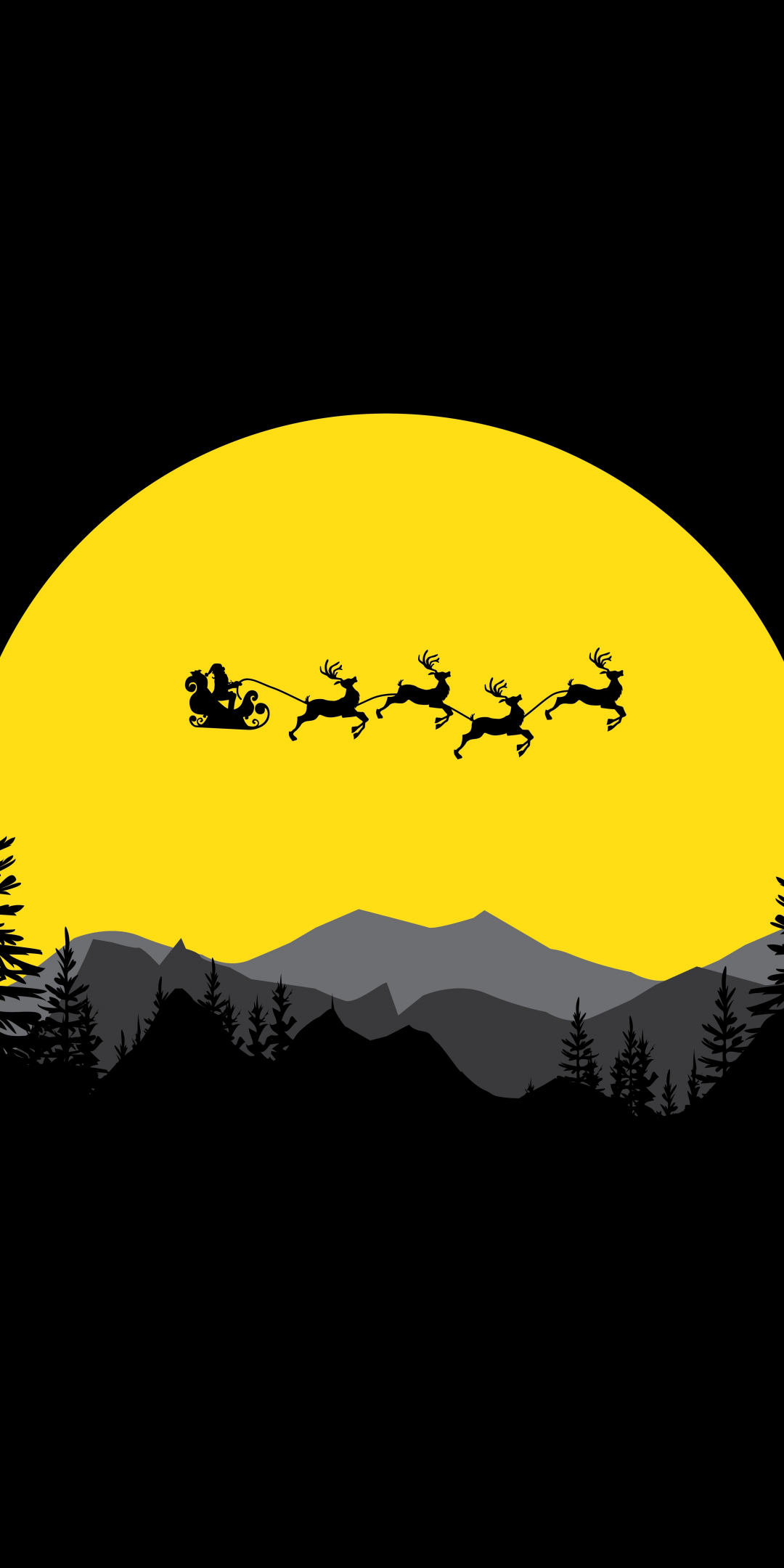 Santa Claus, moon, reindeer, chariot, silhouette, 1080x2160 wallpaper
