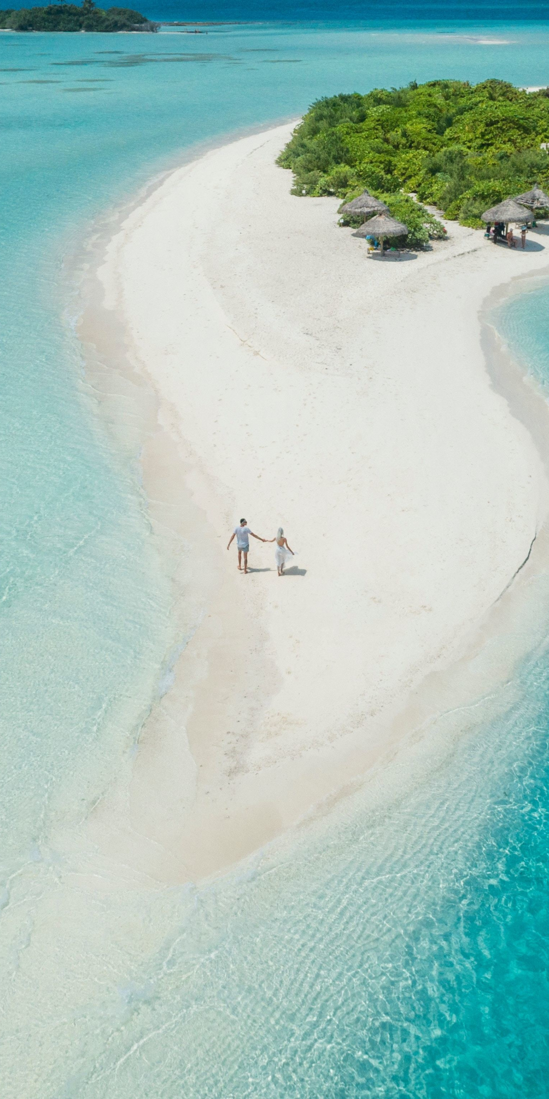 Beach, aerial view, tropical island, Maldives, 1080x2160 wallpaper