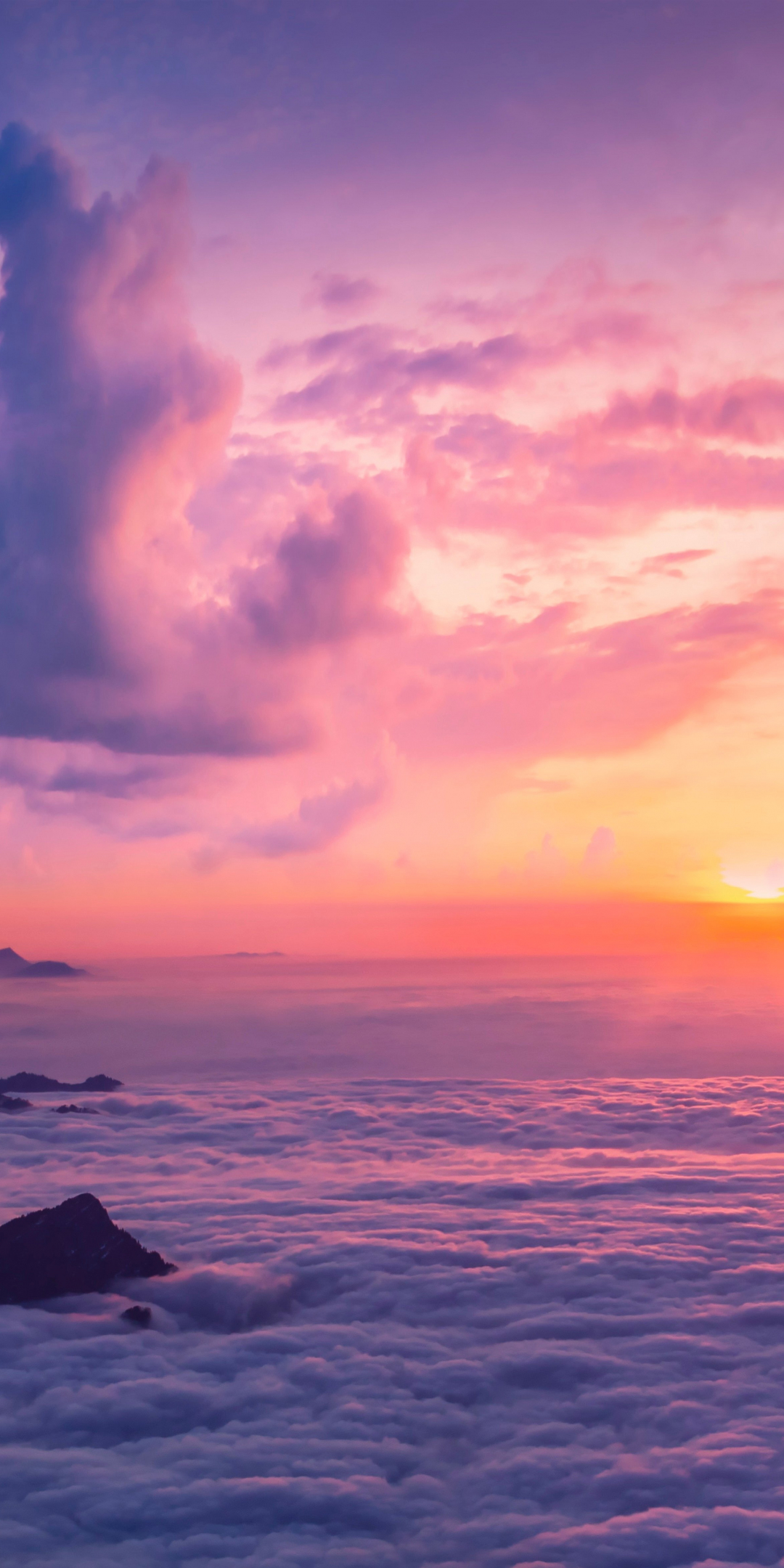 Sea of clouds, horizon, sunset, aerial view, nature, 1080x2160 wallpaper