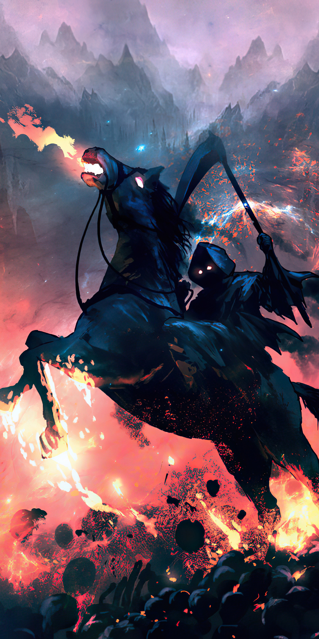 Reaper, fire, horse ride, fantasy, 1080x2160 wallpaper