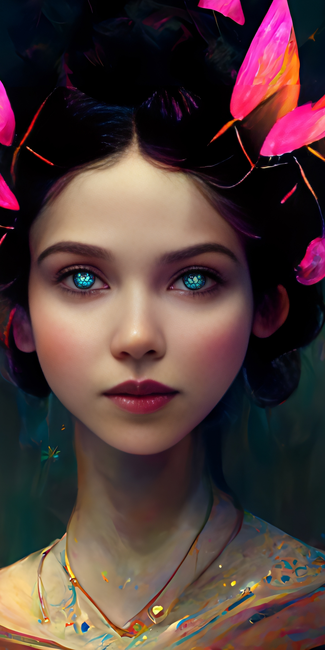 Woman's shining blue eyes, artwork, 1080x2160 wallpaper