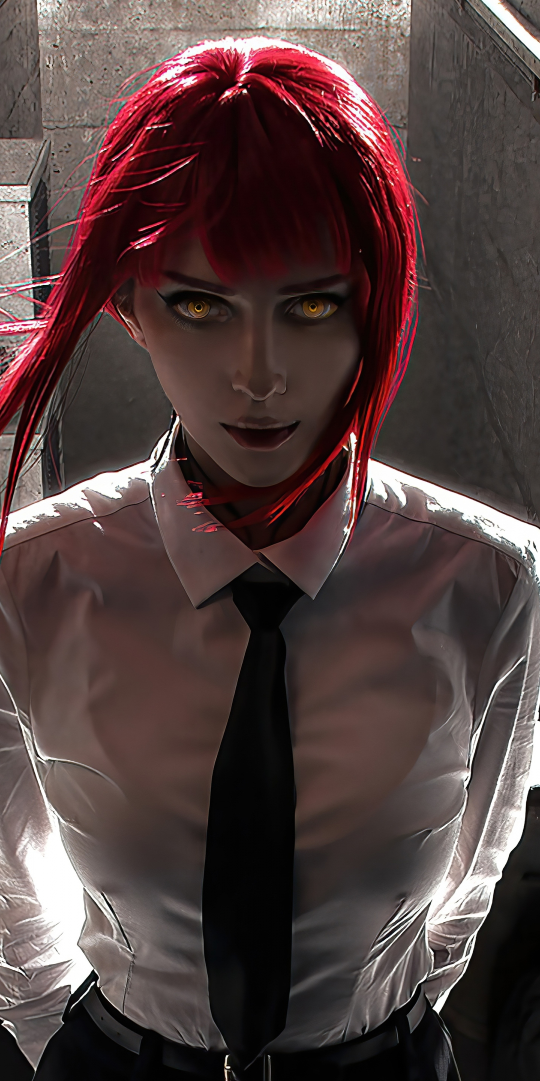 Redhead girl model, cosplay, glowing eyes, art, 1080x2160 wallpaper