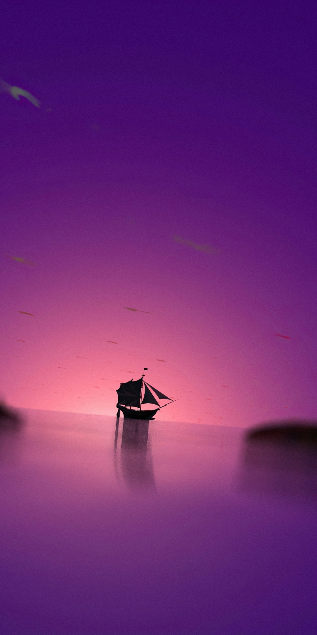 Purple dome boat, sunset, seascape, minimal, 1080x2160 wallpaper
