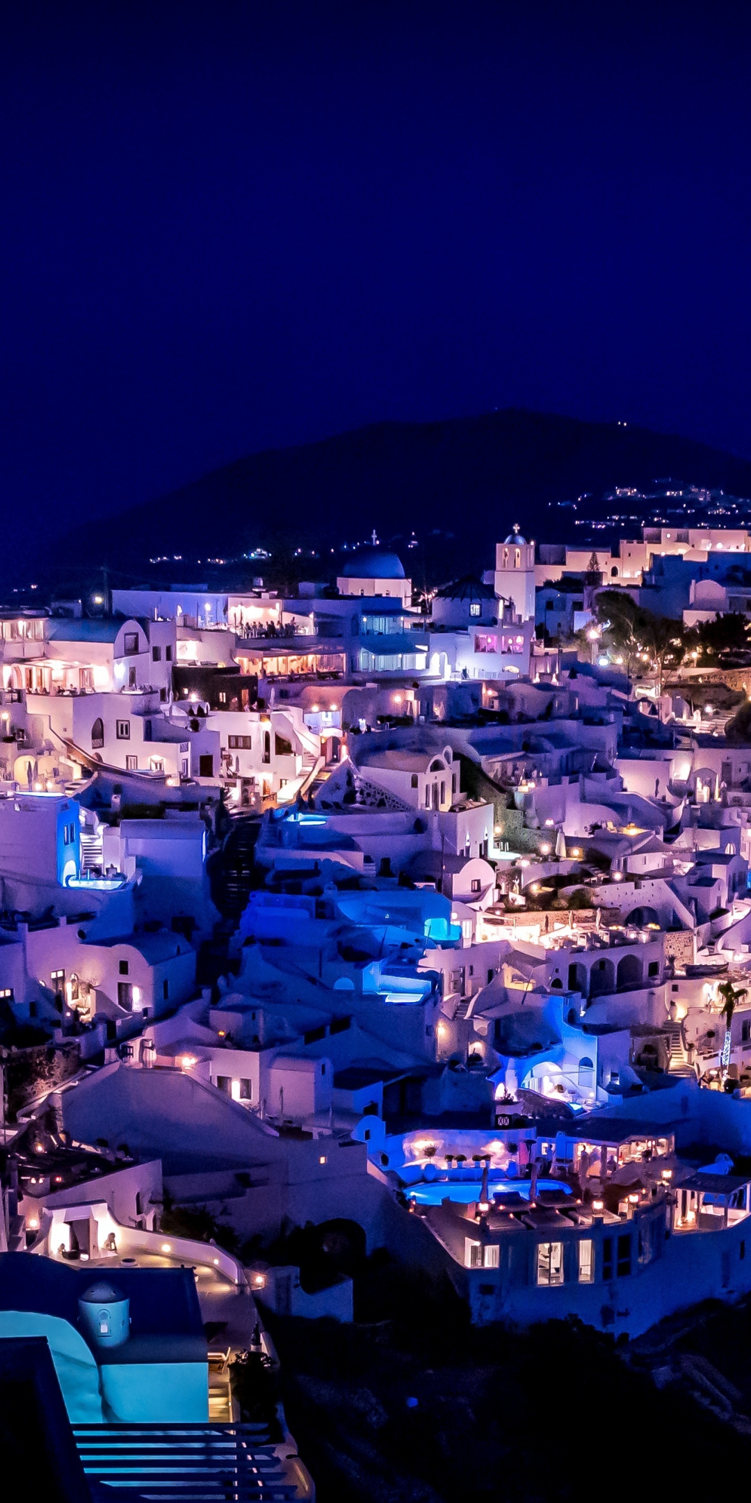 Greece, town, aerial view, apartments, night, 1080x2160 wallpaper
