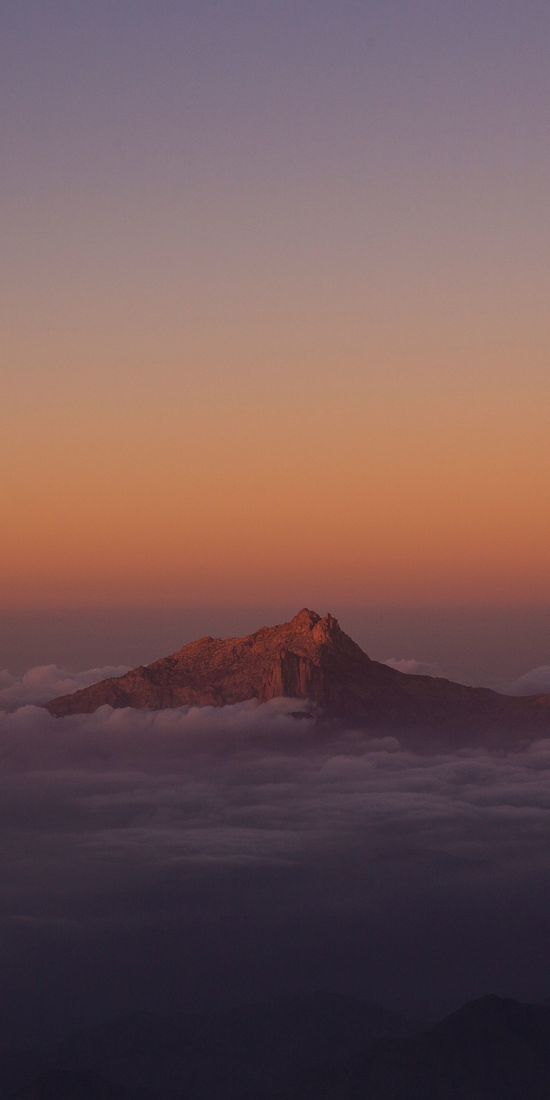 Mountain, peak, clouds, dawn, sky, 1080x2160 wallpaper