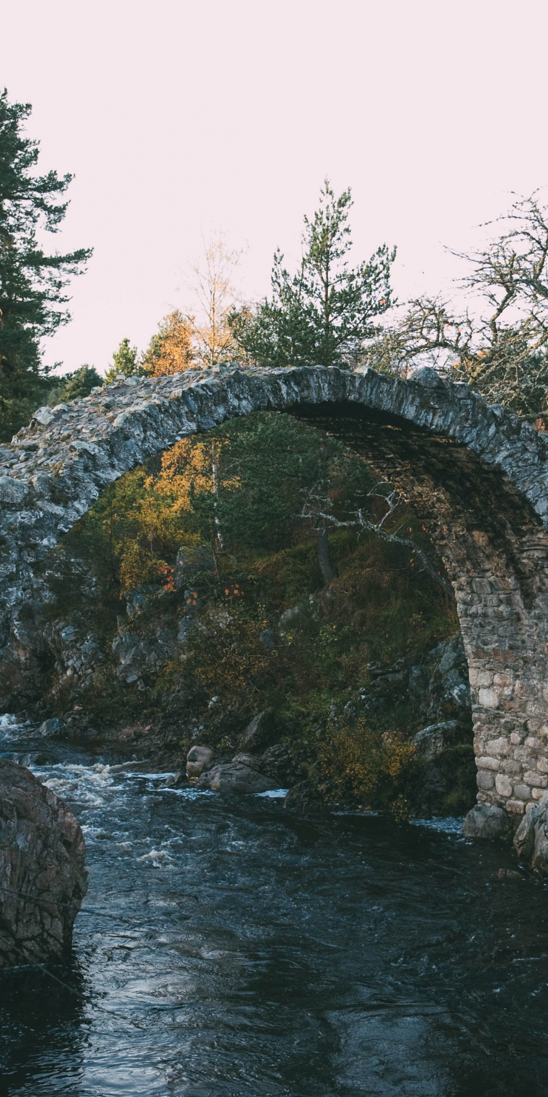 Stone bridge, water stream, river, nature, 1080x2160 wallpaper