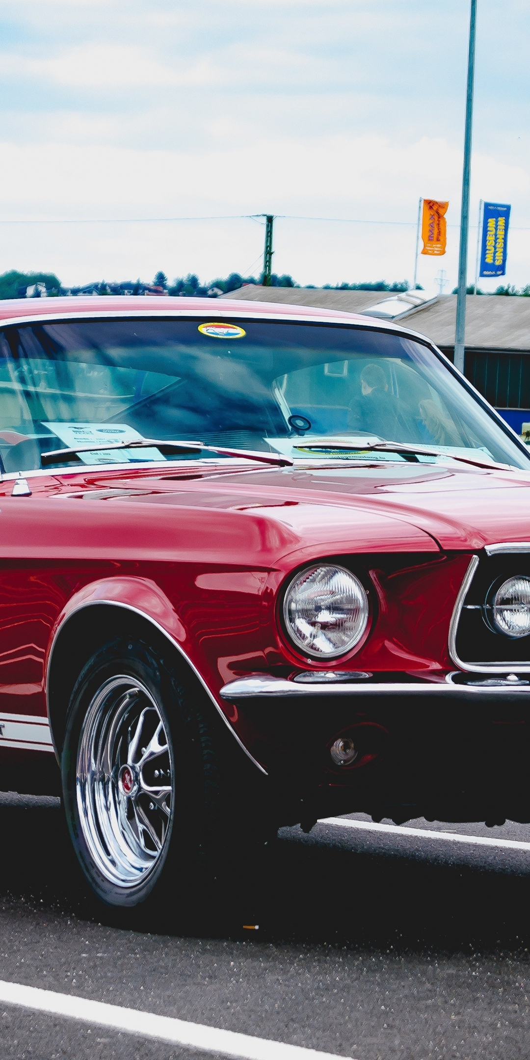 Red, classic, Ford Mustang, front, 1080x2160 wallpaper