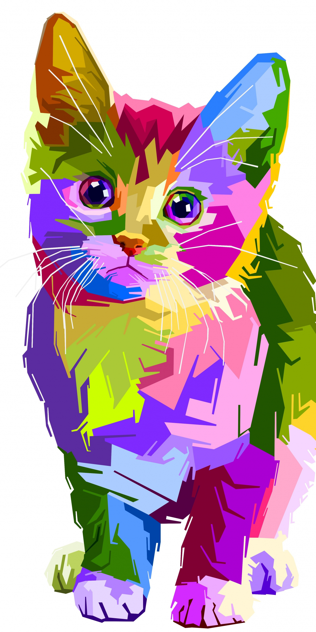 Colorful, kitten, art, cat, 1080x2160 wallpaper