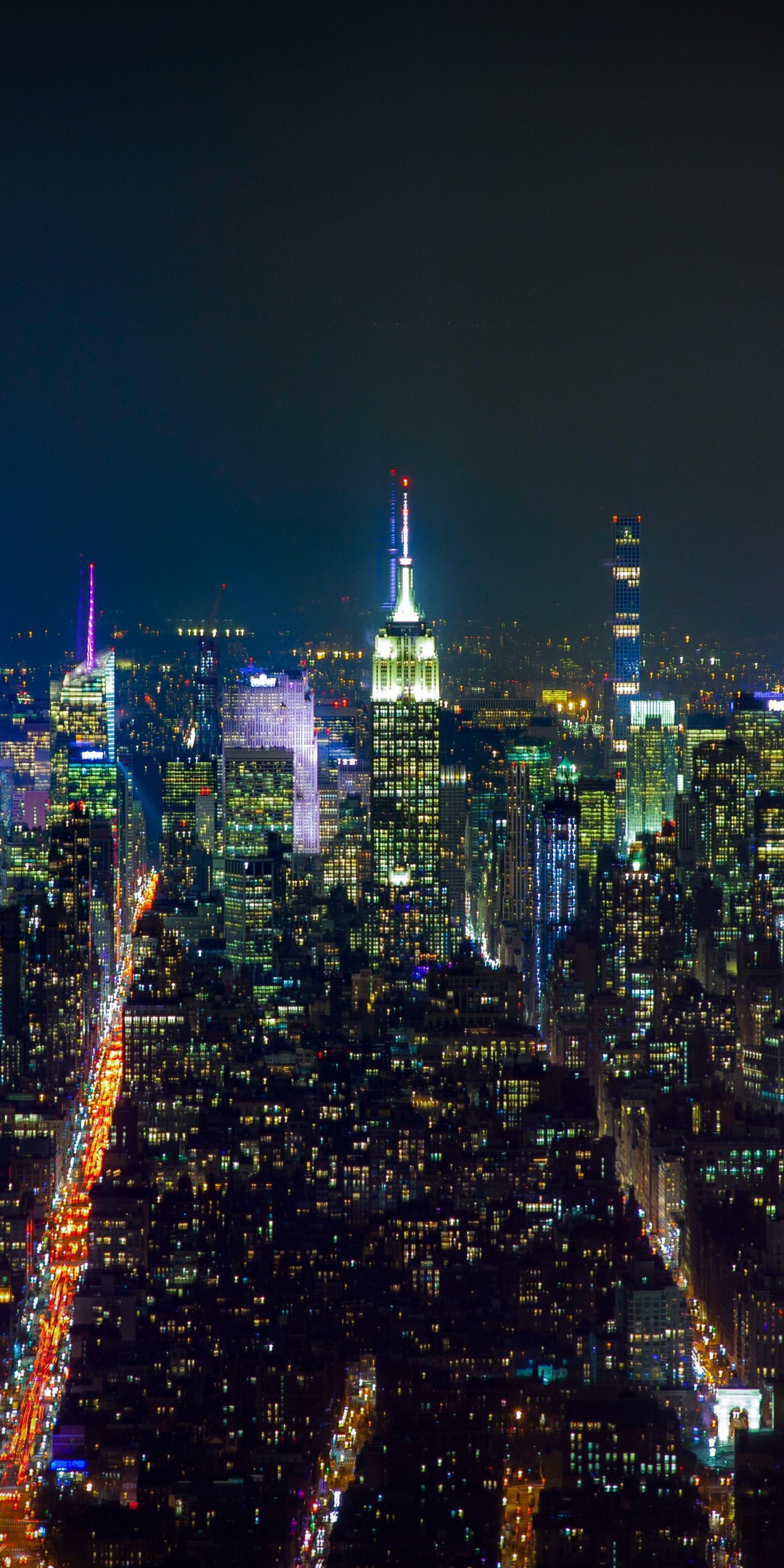 New York, buildings at night, cityscape, 1080x2160 wallpaper