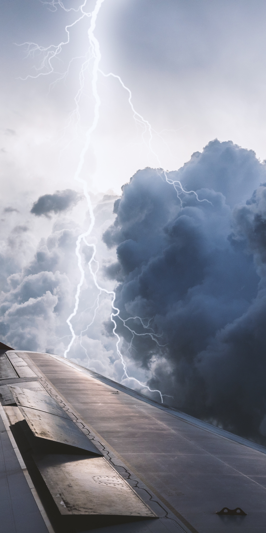 Aircraft, wing, lightning, clouds, 1080x2160 wallpaper
