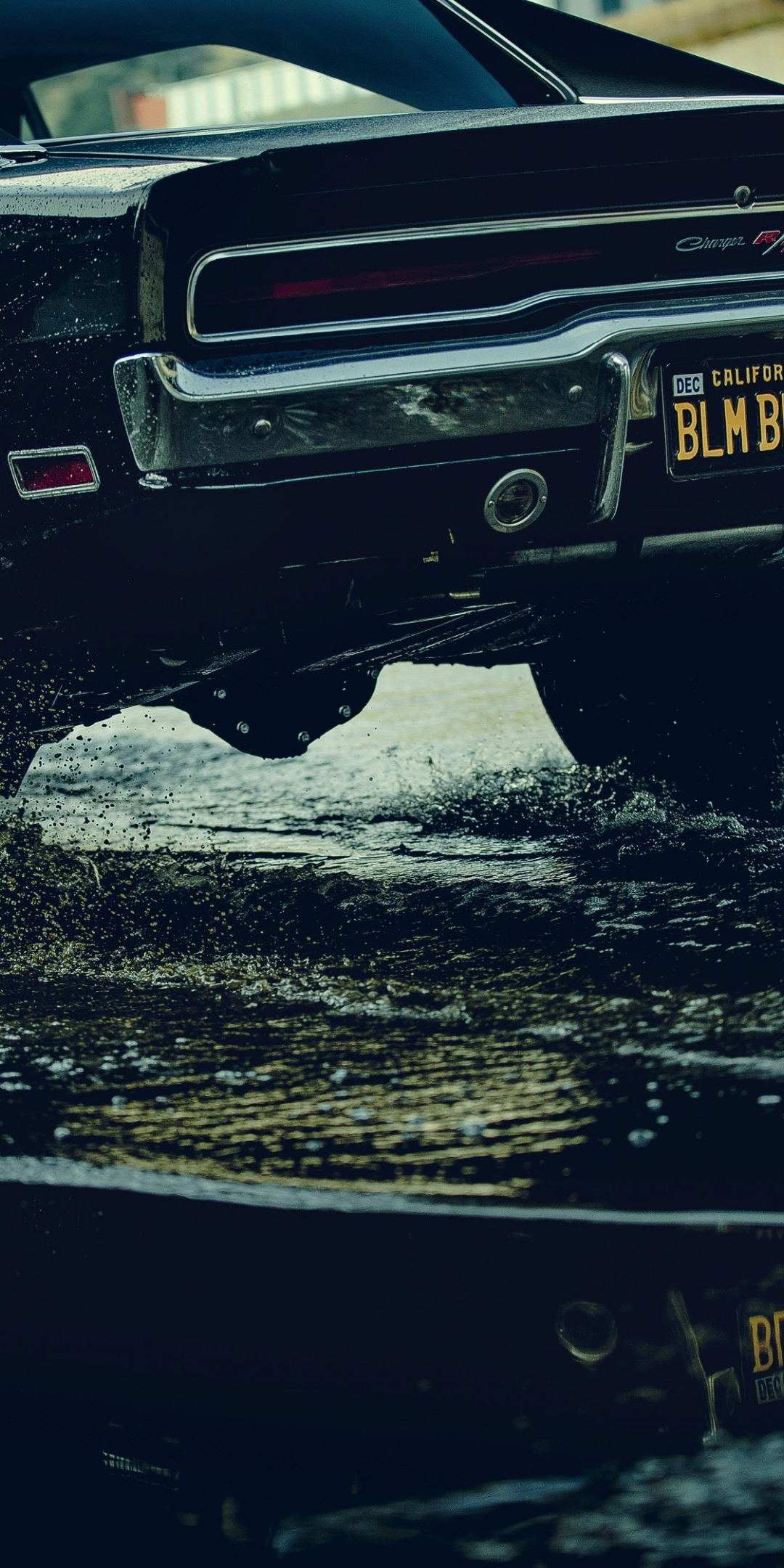 Dodge charger, muscle car, rear, water splashes, 1080x2160 wallpaper