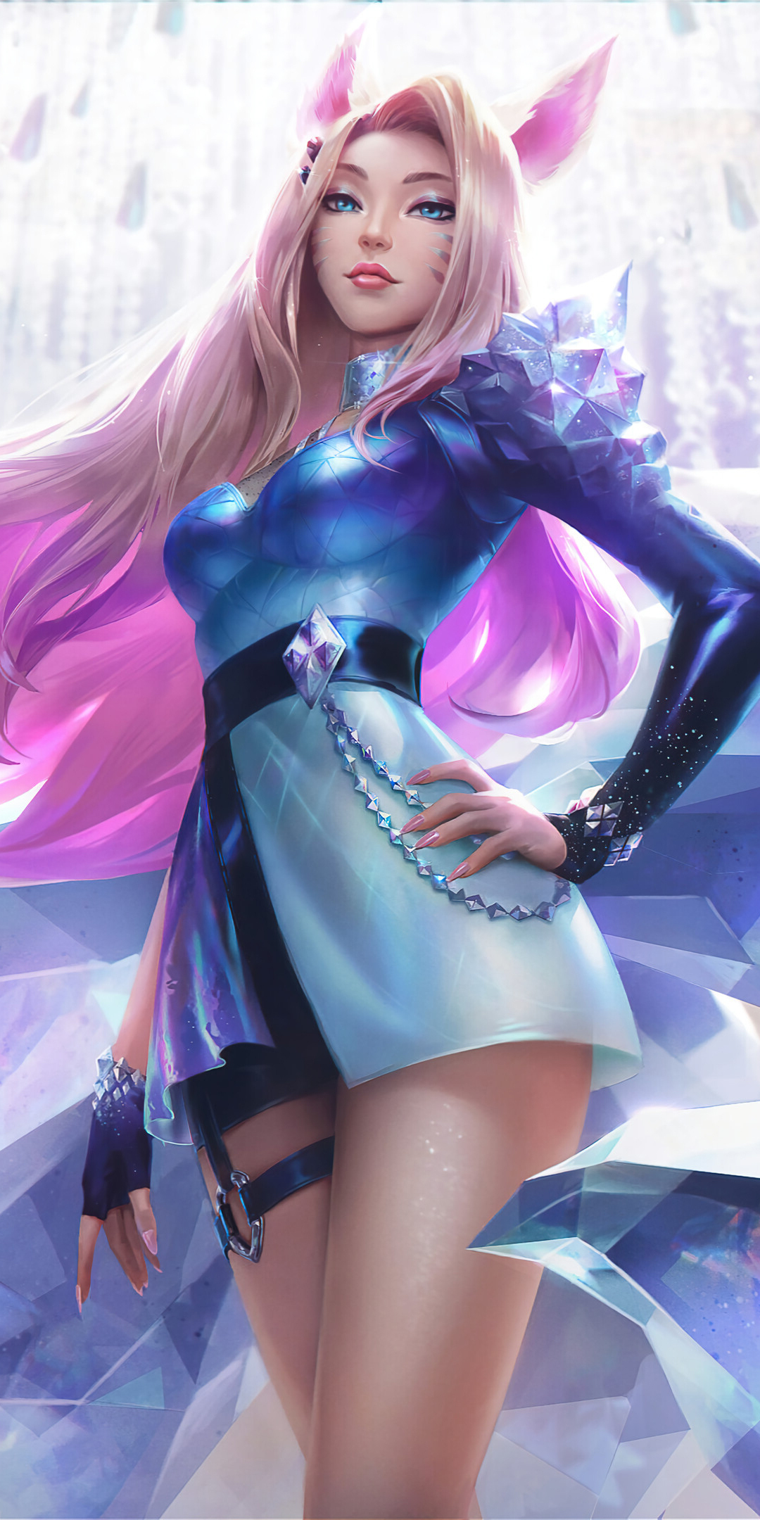 Pink hair elf, Ahri, beautiful girl, LOL game, art, 1080x2160 wallpaper