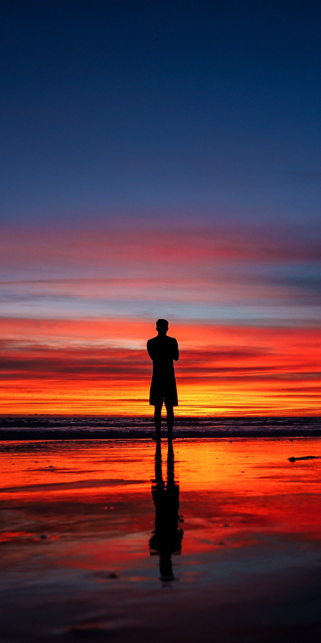 Download 1080x2160 wallpaper calm, peace, silhouette, reflections, man