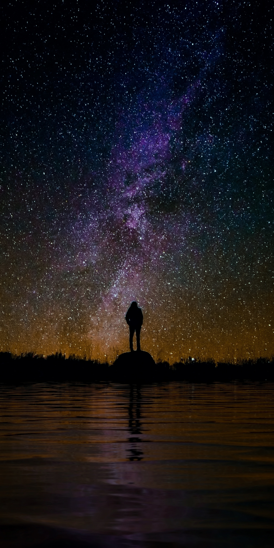 Silhouette, outdoor, man, starry sky, milky way, night, 1080x2160 wallpaper