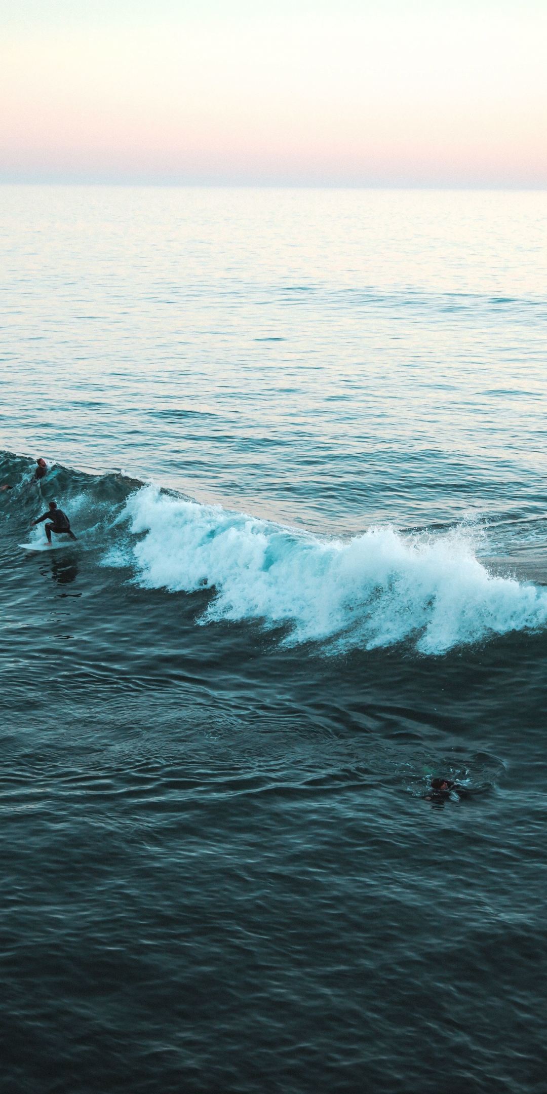 Sea, surfers, tide, aerial shot, vast sea, 1080x2160 wallpaper