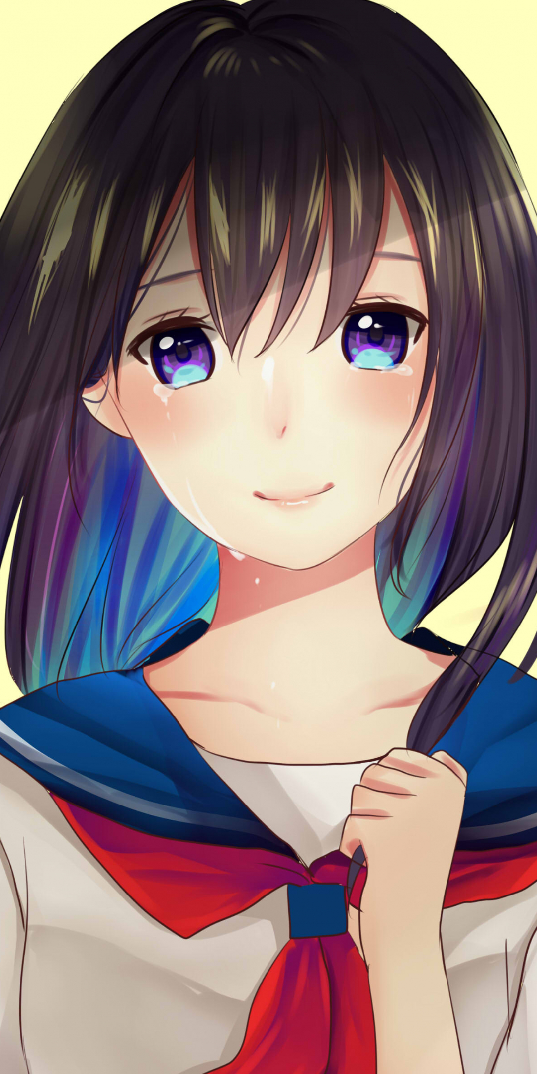 Cute, anime girl, crying, school dress, 1080x2160 wallpaper