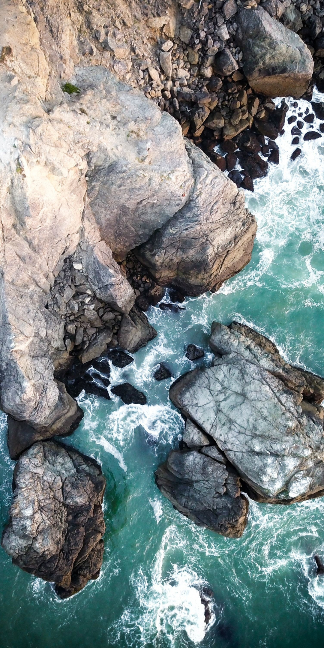 Rocks, aerial shot, sea waves, coast, 1080x2160 wallpaper