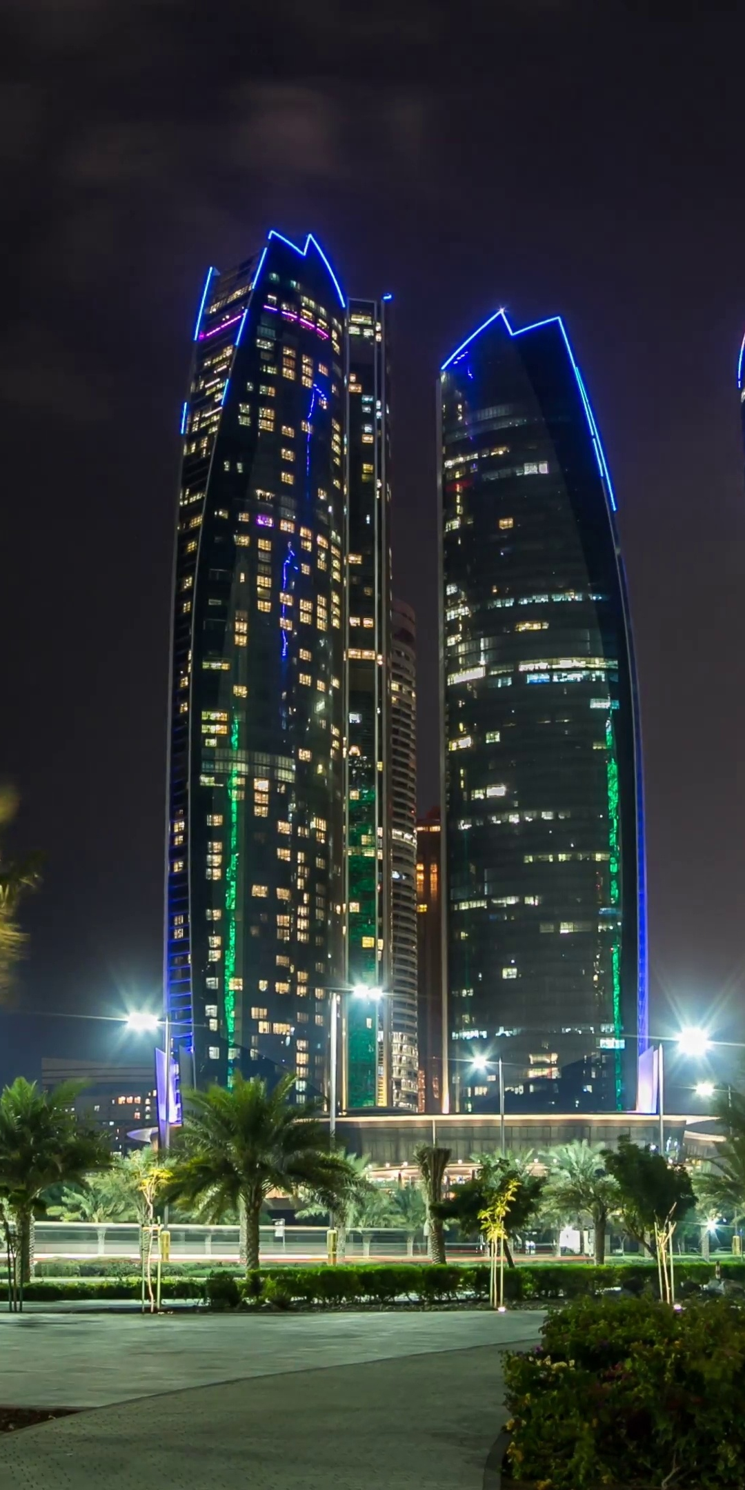 Night of city, Etihad Towers, Abu Dhabi, city, 1080x2160 wallpaper