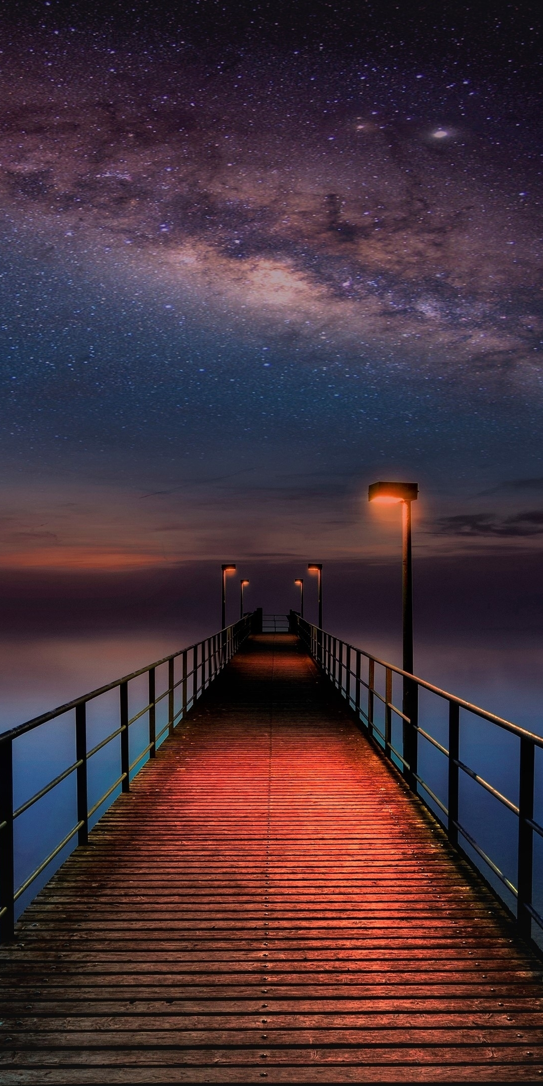 Pier, night, starry sky, art, 1080x2160 wallpaper