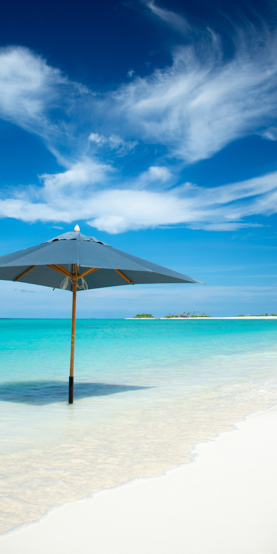 Umbrella, beach, tropical island, summer, 1080x2160 wallpaper