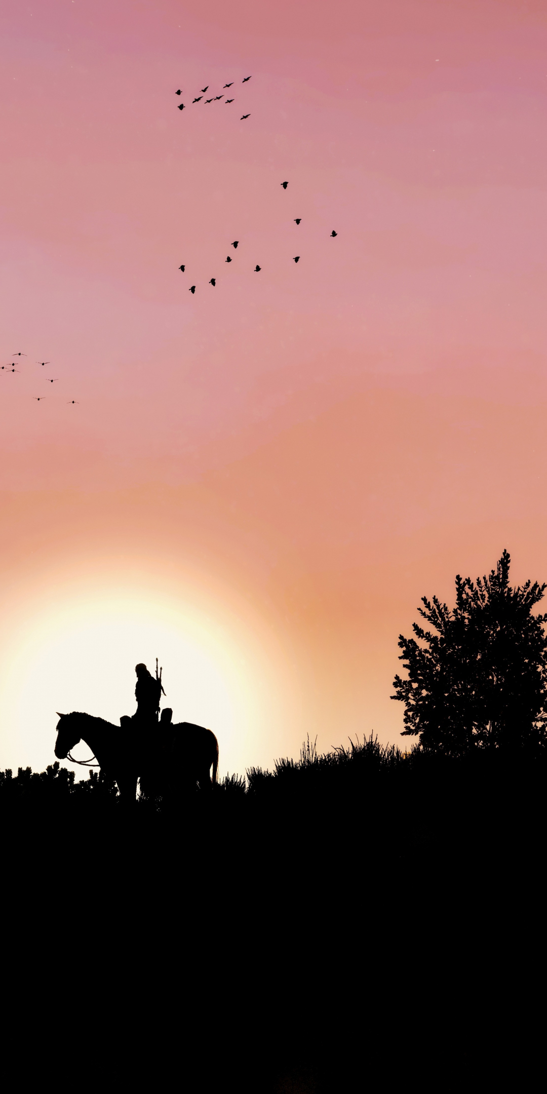 Dawn, horse ride, video game, The Witcher 3: Wild Hunt, sunset, 1080x2160 wallpaper