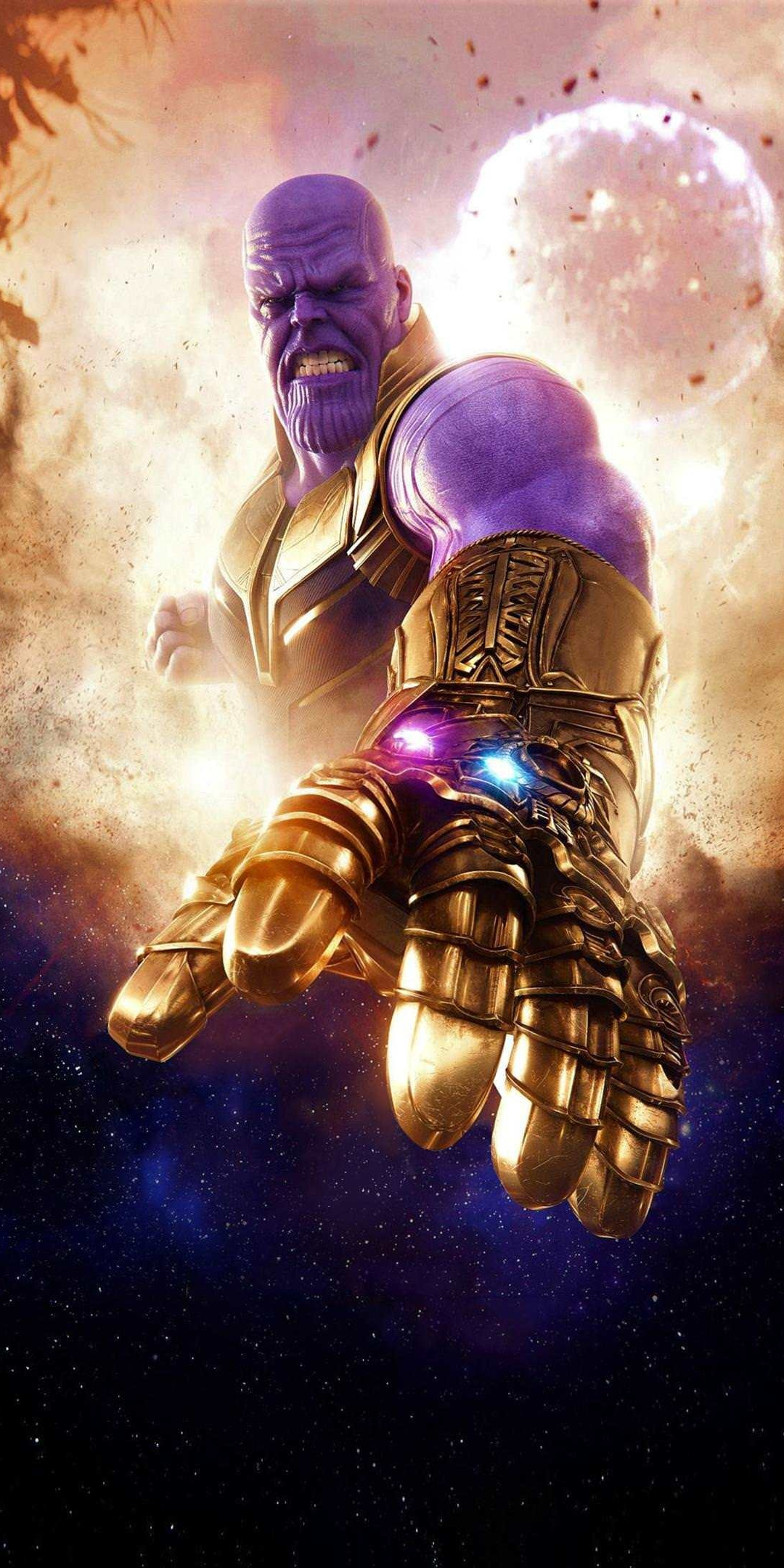 Thanos, clouds, Avengers: infinity war, villain, artwork, 1080x2160 wallpaper
