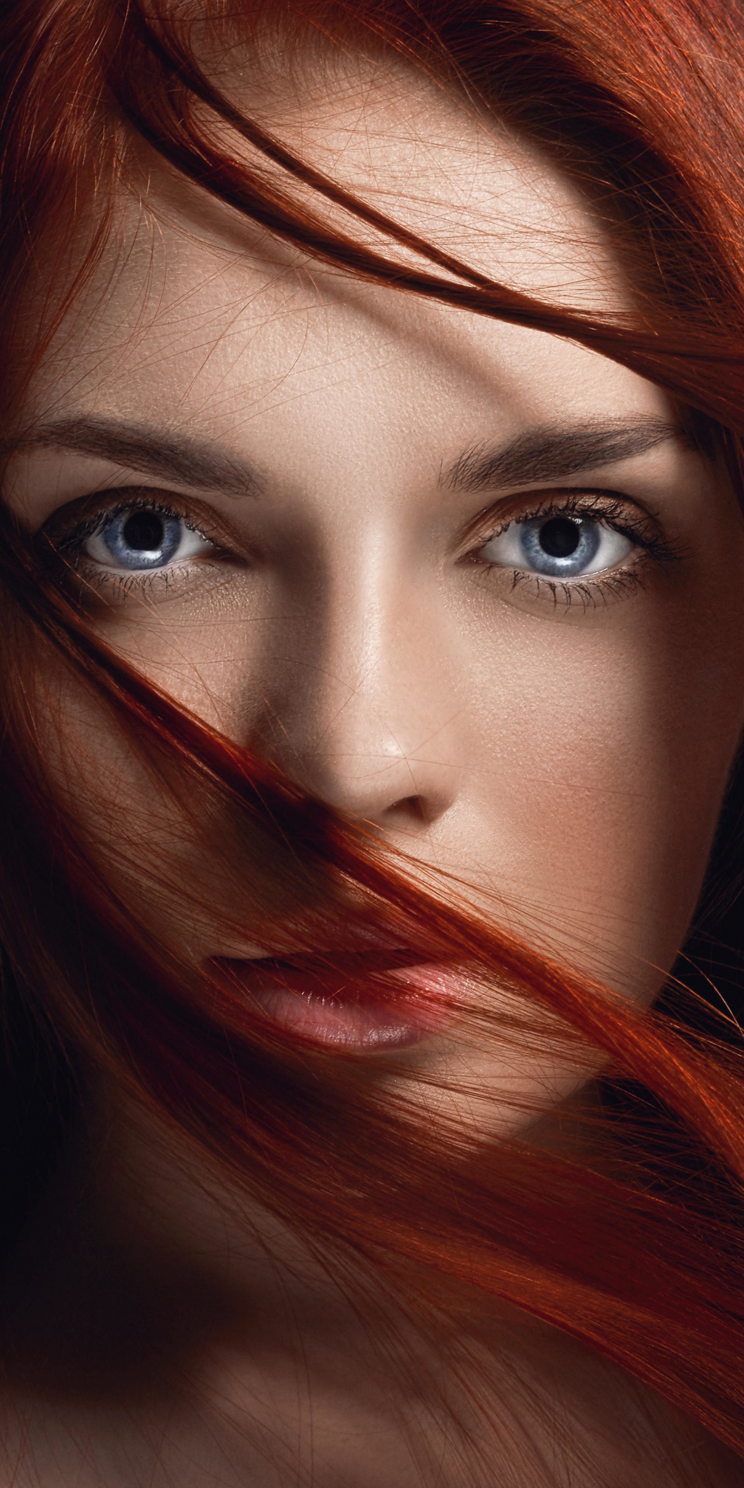 Redhead, girl, hairs on face, 1080x2160 wallpaper