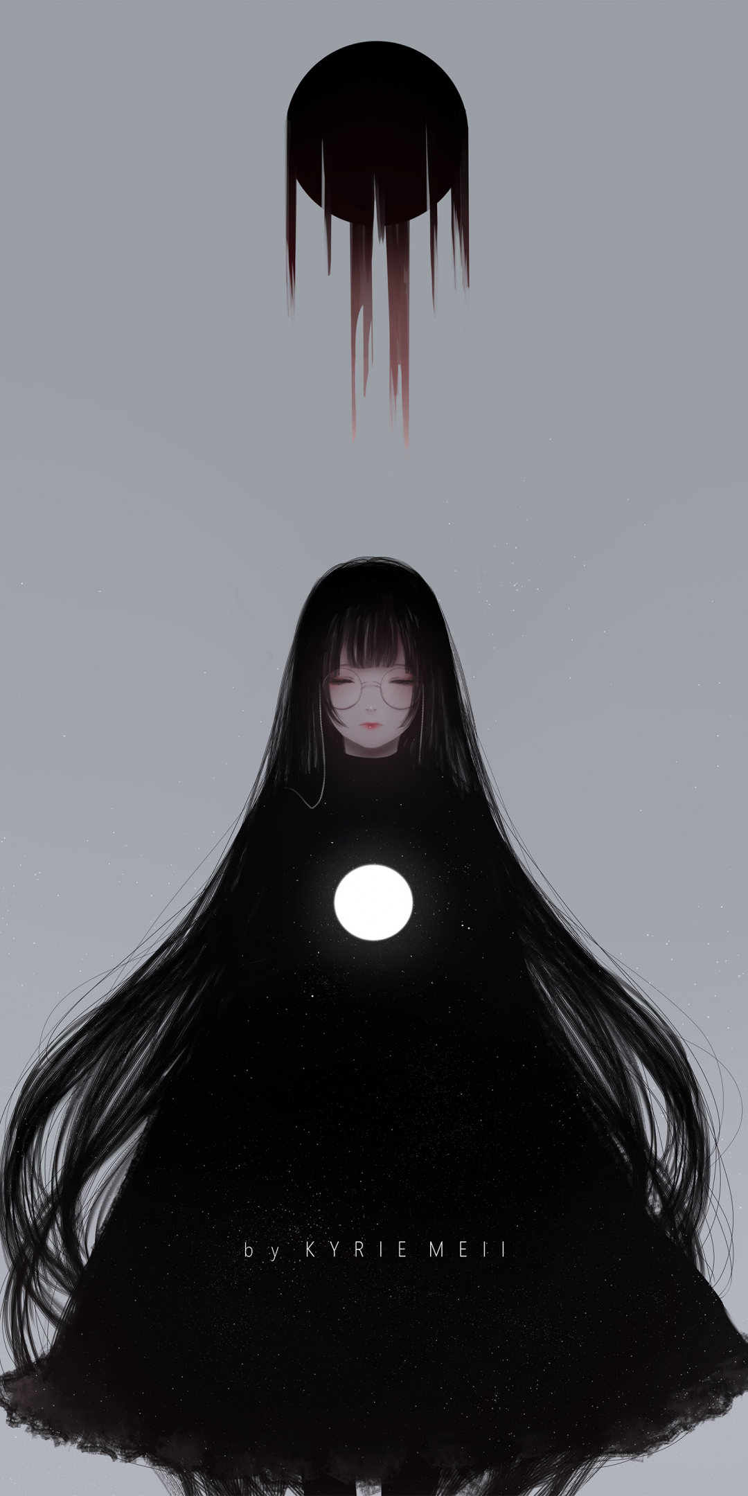 Anime girl, minimal, original, long hair, art, 1080x2160 wallpaper