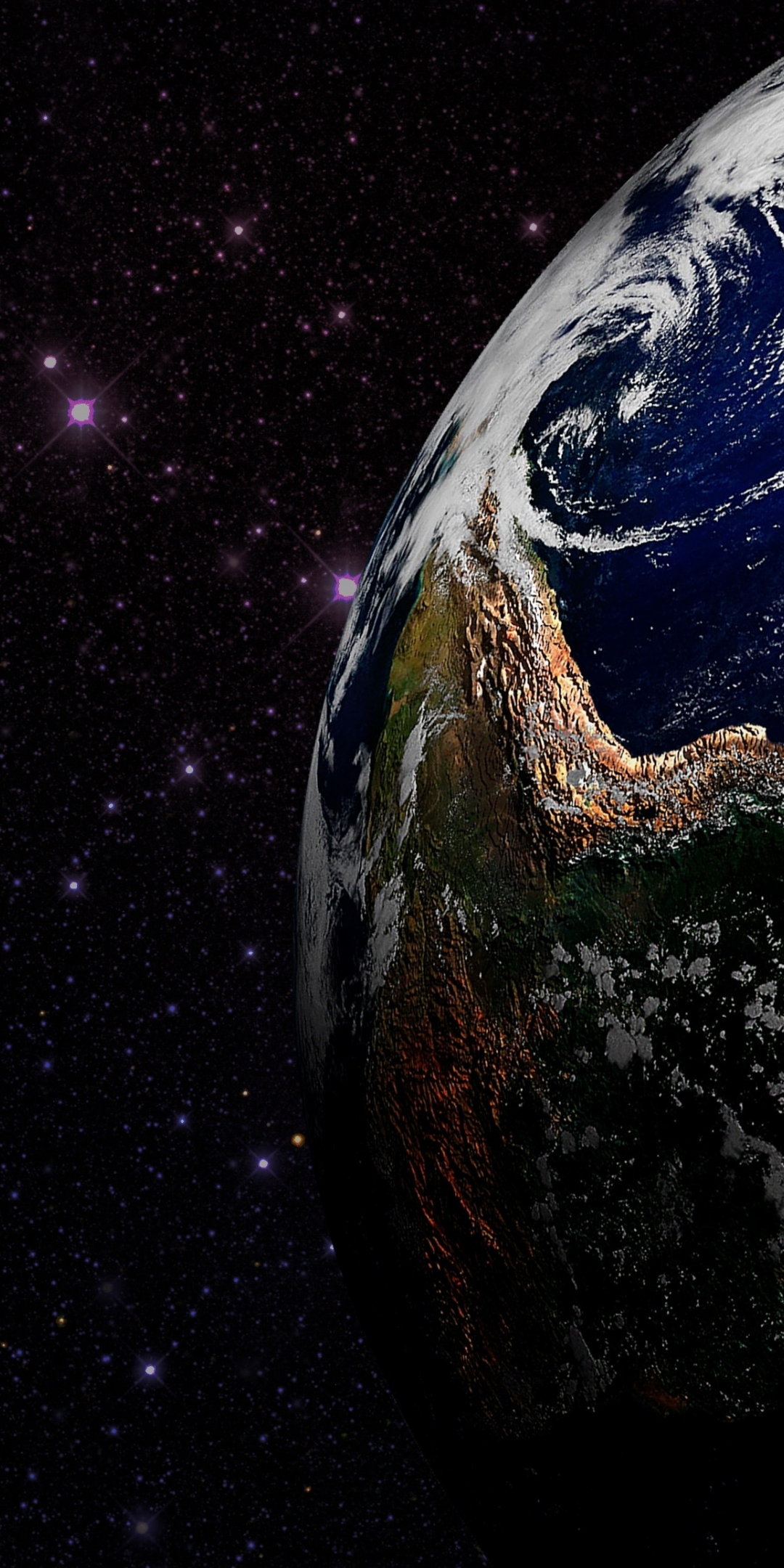 Earth planet, stars, space, 1080x2160 wallpaper