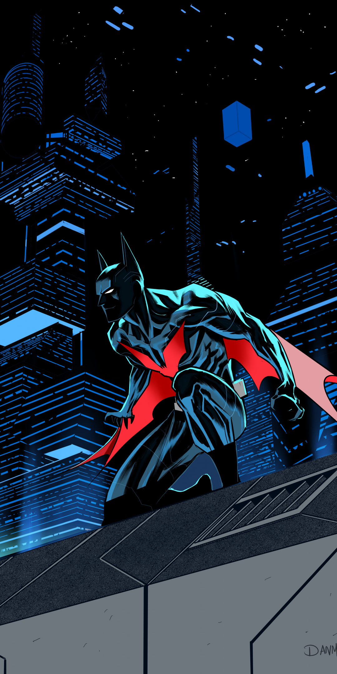 Batman Beyond, future batman, dark, artwork, 1080x2160 wallpaper