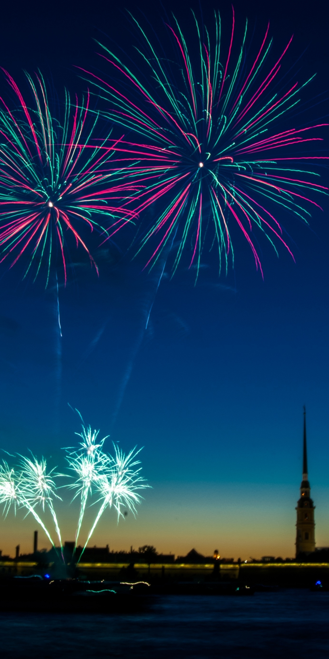 Celebrations, fireworks, sky, night, 1080x2160 wallpaper