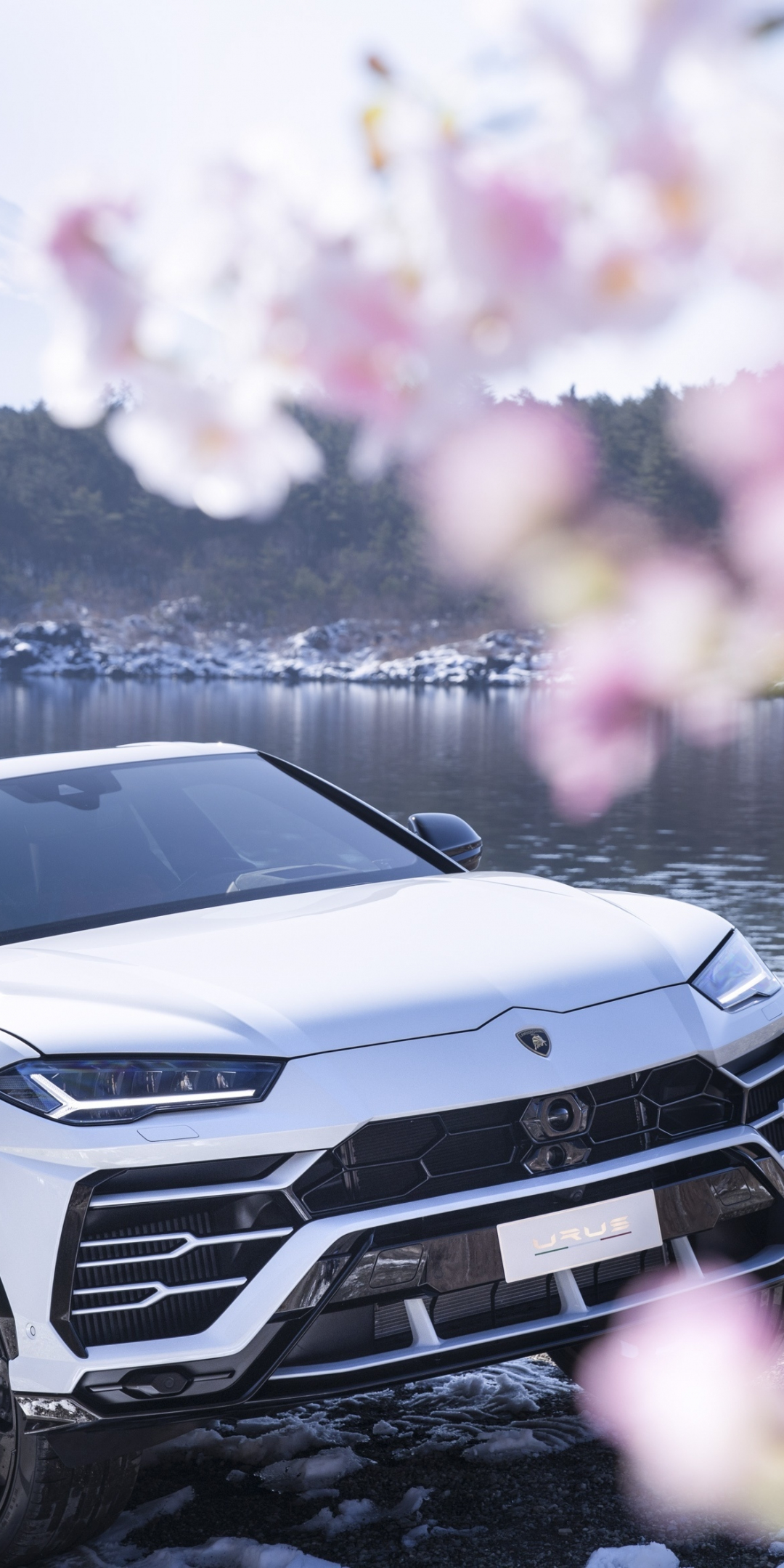 Off-road, white Lamborghini Urus, 1080x2160 wallpaper