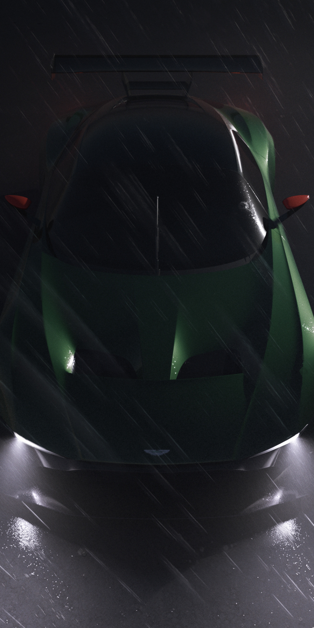 Green, Aston Martin Vulcan, rain, night out, 1080x2160 wallpaper