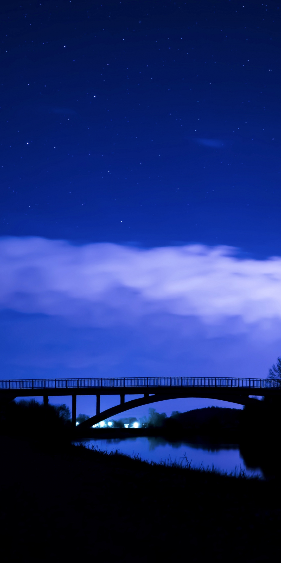 Bridge, clouds, night, trees, sky, 1080x2160 wallpaper