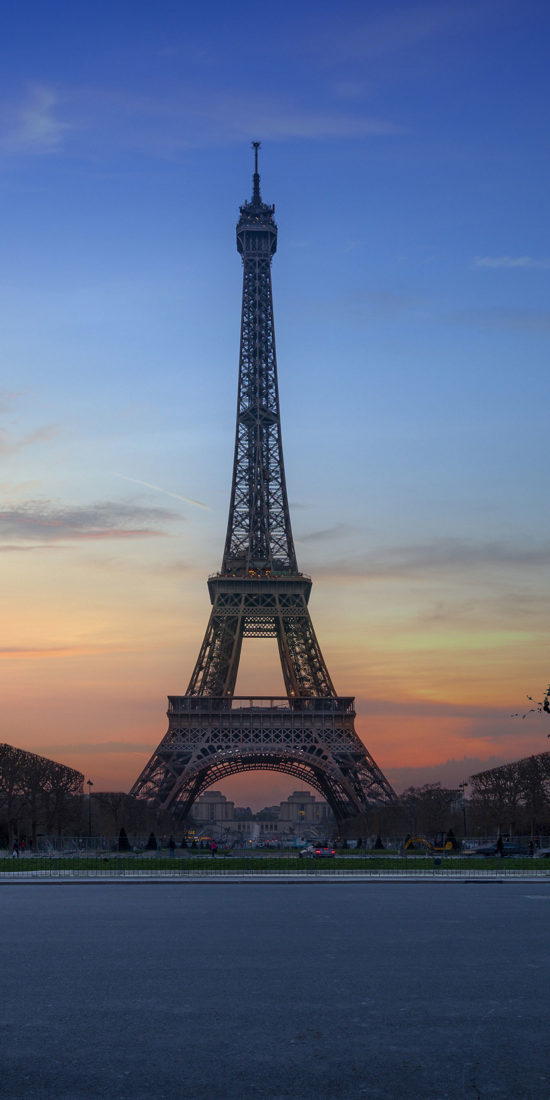 Eiffel tower, Paris, city, architecture, sunset, 1080x2160 wallpaper