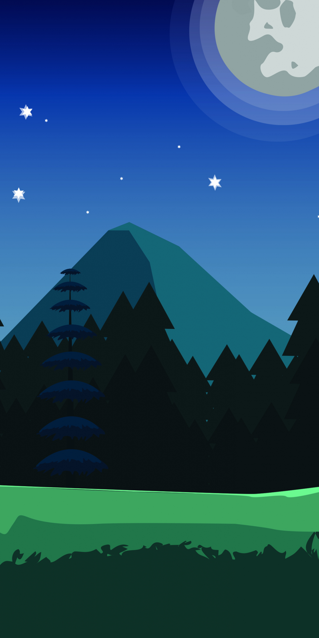 Digital art, night, mountains, trees, 1080x2160 wallpaper