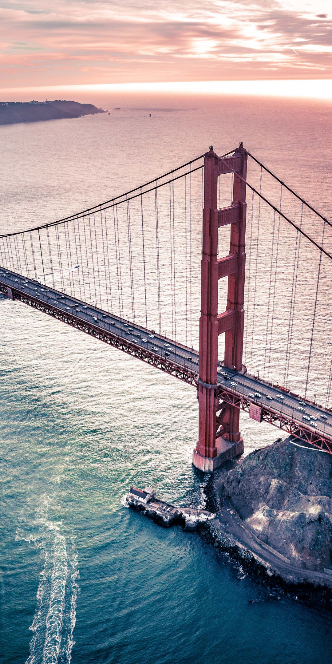 Golden Gate Bridge, architecture, sea, aerial view, 1080x2160 wallpaper