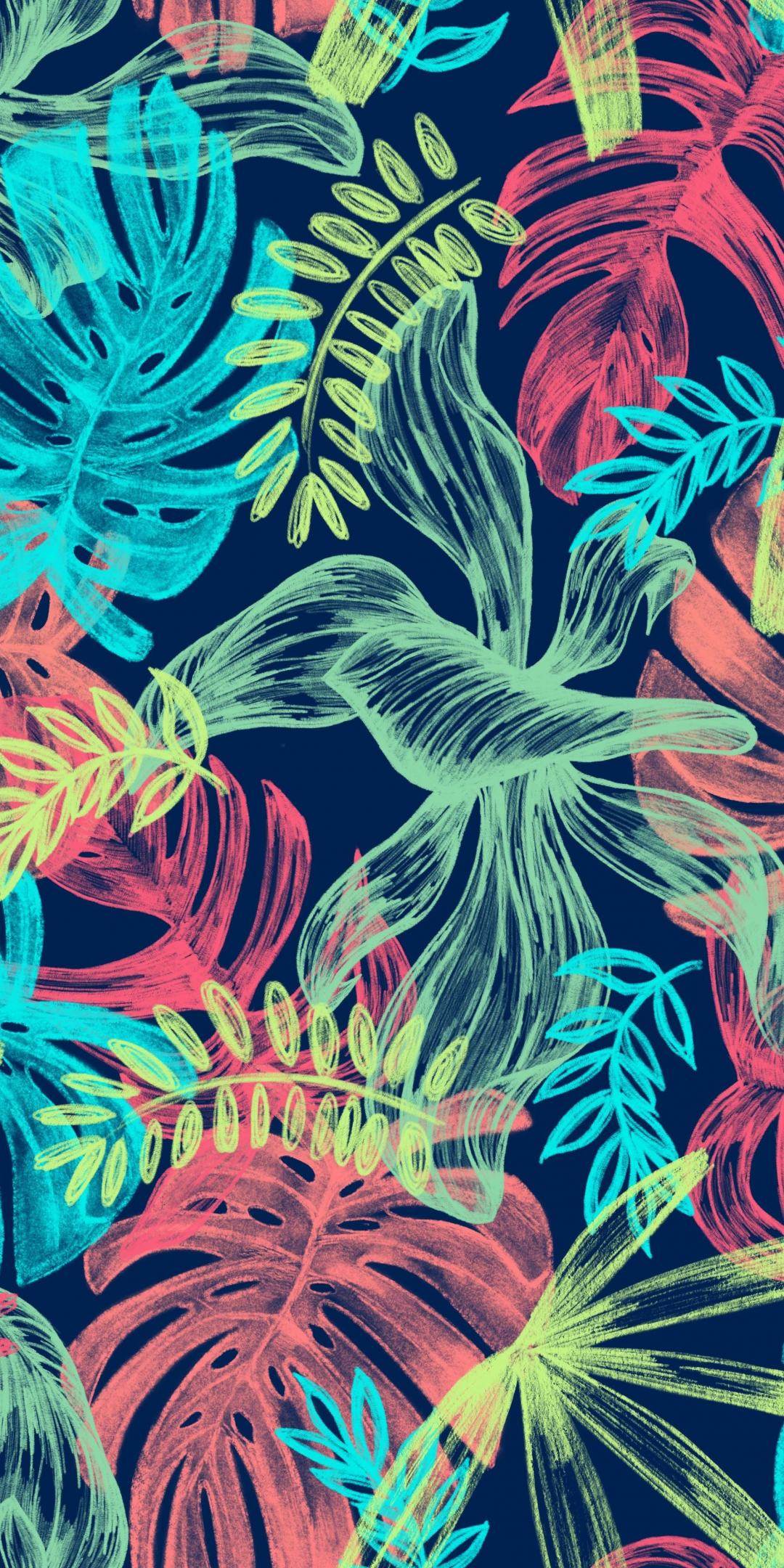 Illustration, digital art, leaf, colorful, 1080x2160 wallpaper