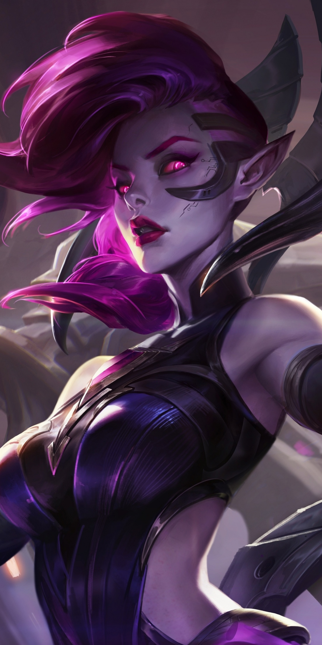 Morgana, League of Legends, violet hair, video game, 1080x2160 wallpaper