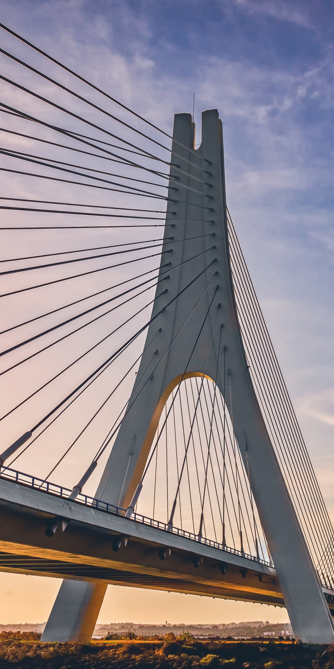 Architecture, suspension bridge, sunset, 1080x2160 wallpaper