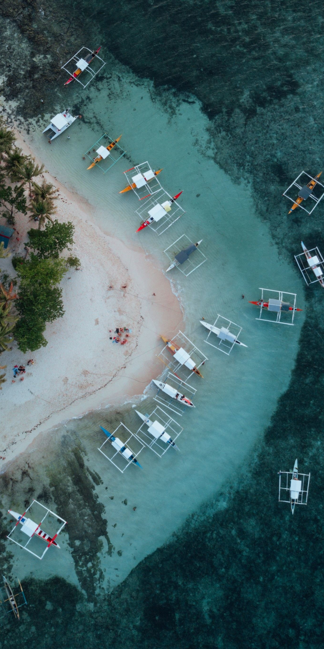 Beach, boats, aerial view, 1080x2160 wallpaper