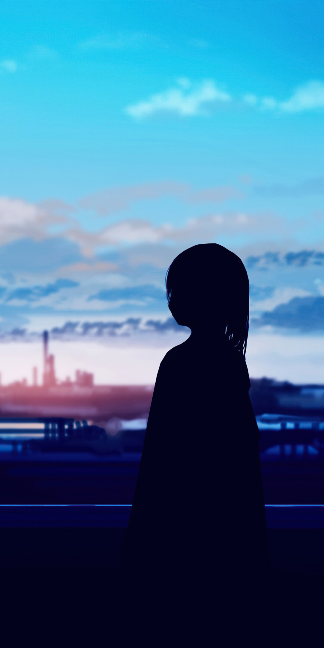 Anime girl, silhouette, pretty sunset, art, 1080x2160 wallpaper