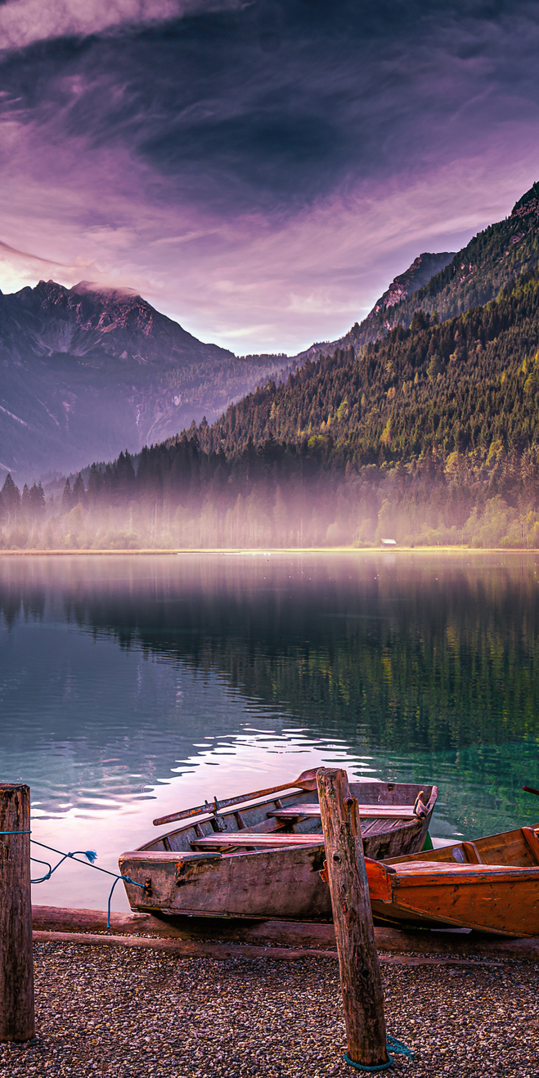 Boats, Lake Jägersee, mountains, Austria, 1080x2160 wallpaper