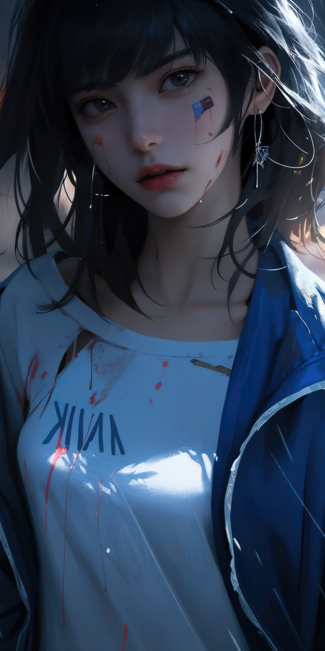Anime girl in rain, 2023 fan art, 1080x2160 wallpaper