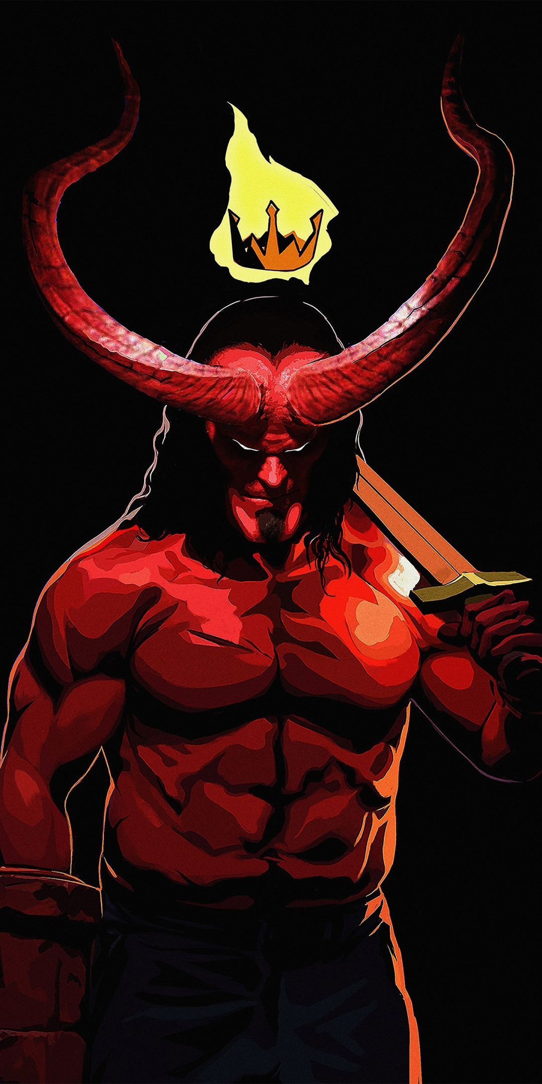 Hellboy, man with horns, 2019 movie, minimal, poster, 1080x2160 wallpaper