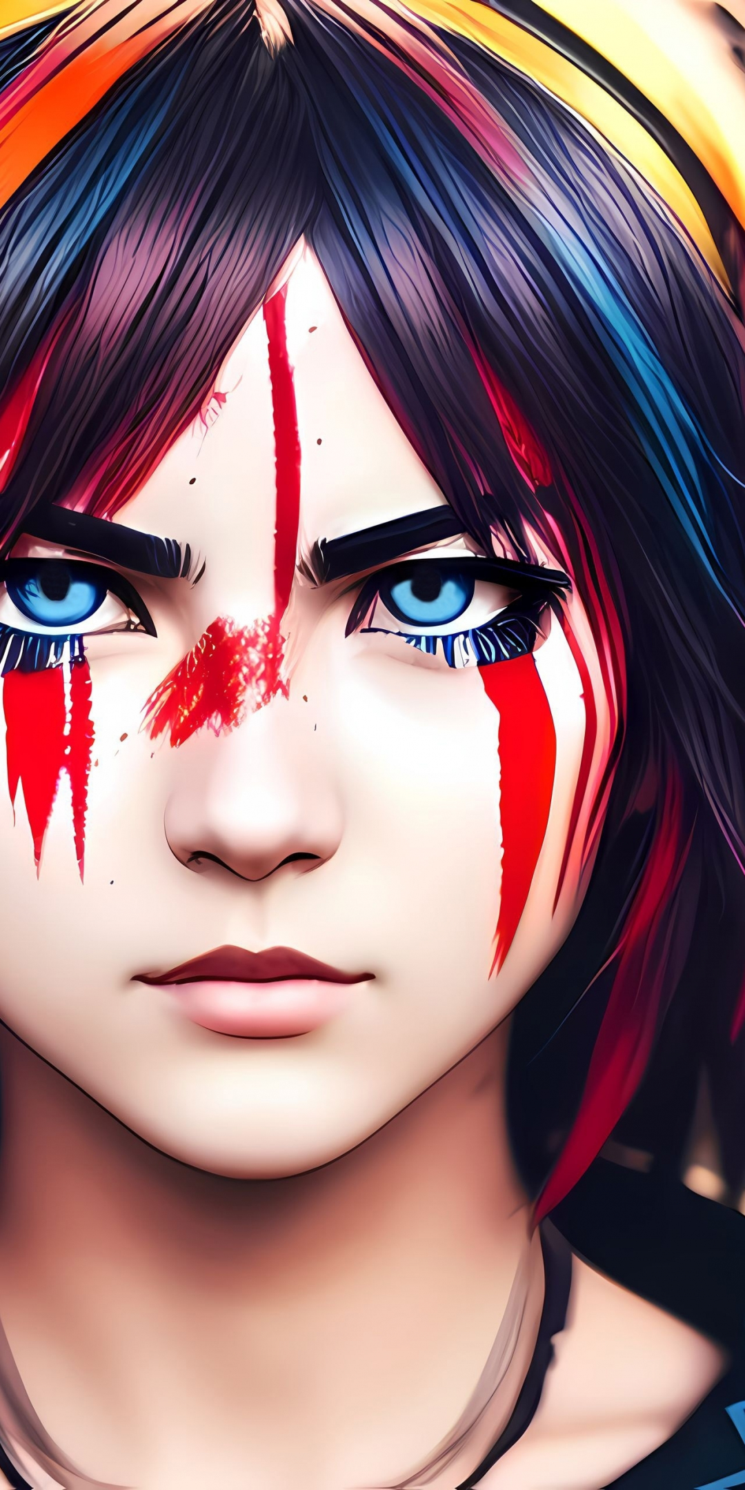 Blue eyed woman, angry teen, art, 1080x2160 wallpaper
