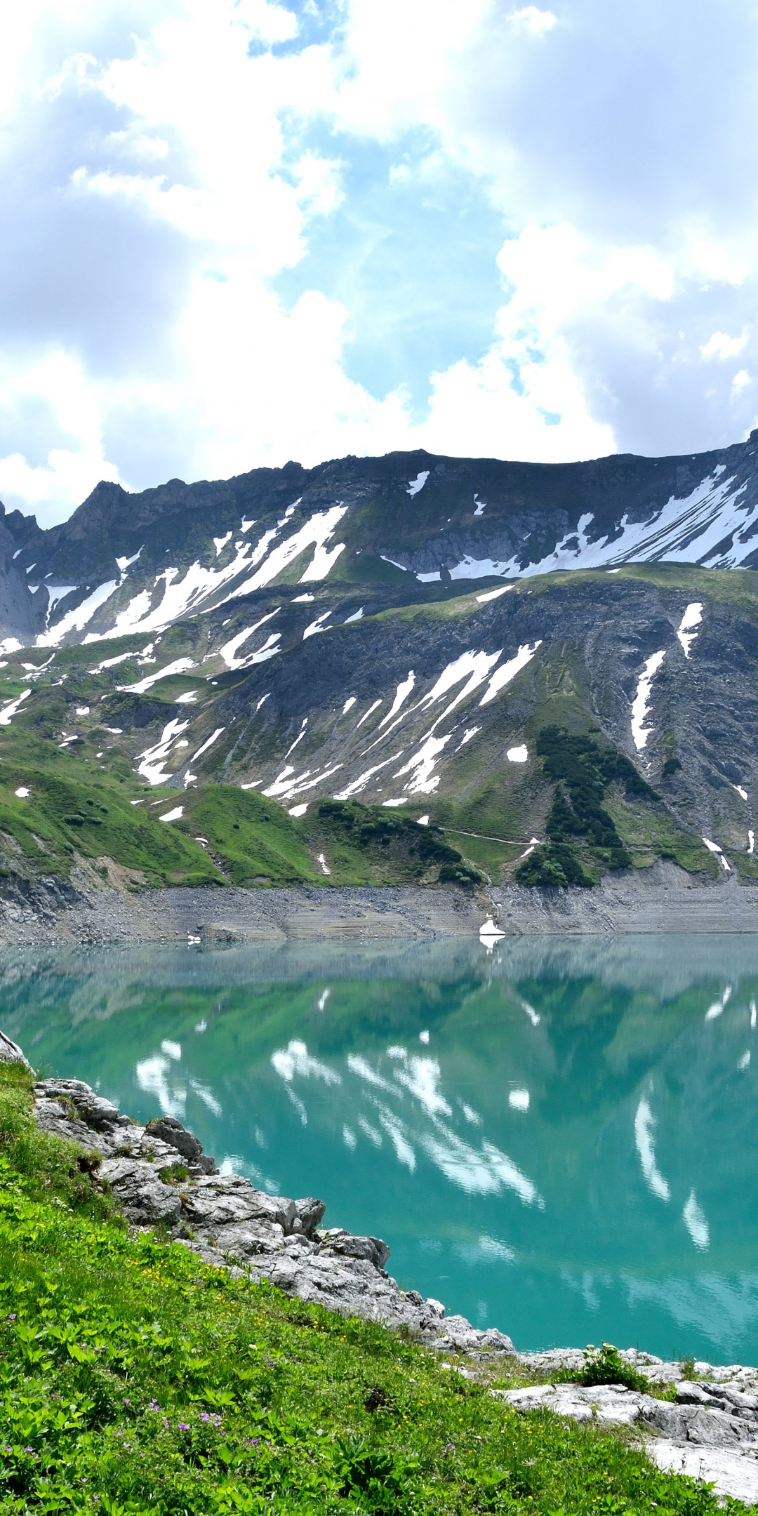 Green lake, nature, mountains, 1080x2160 wallpaper