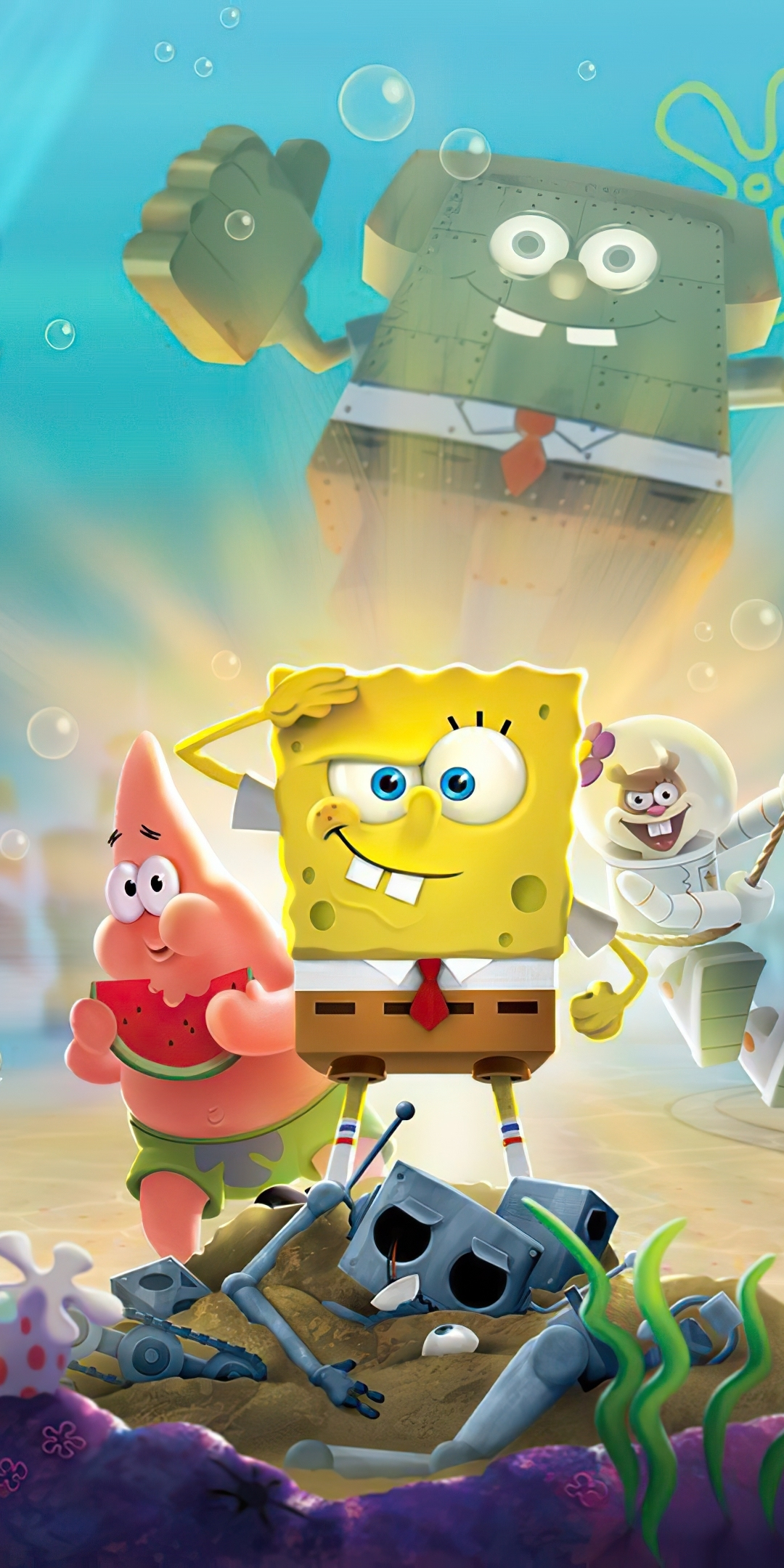 SpongeBob SquarePants, underwater, cartoon, 1080x2160 wallpaper