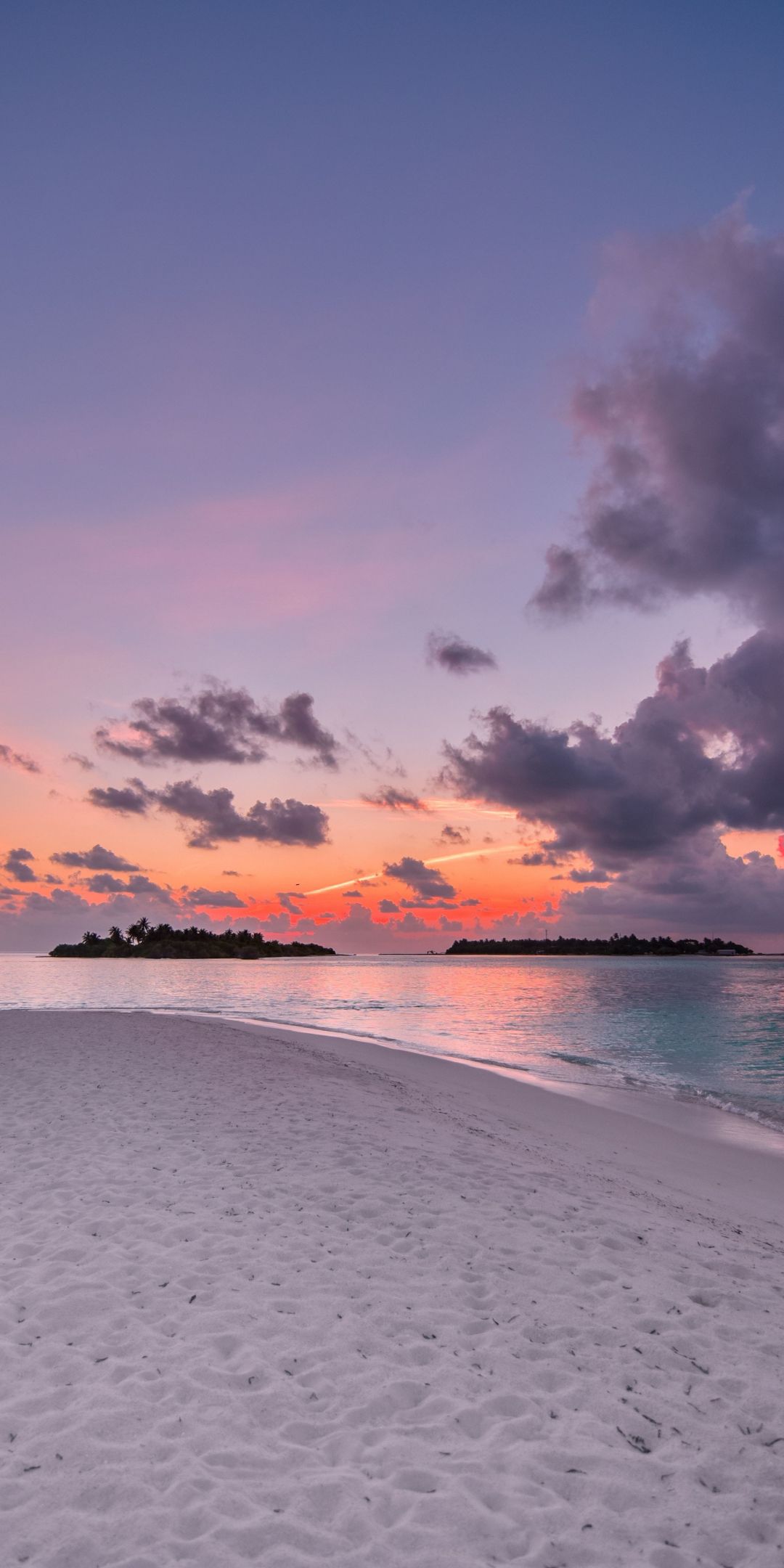 Beach, island, sunset, clouds, nature, 1080x2160 wallpaper