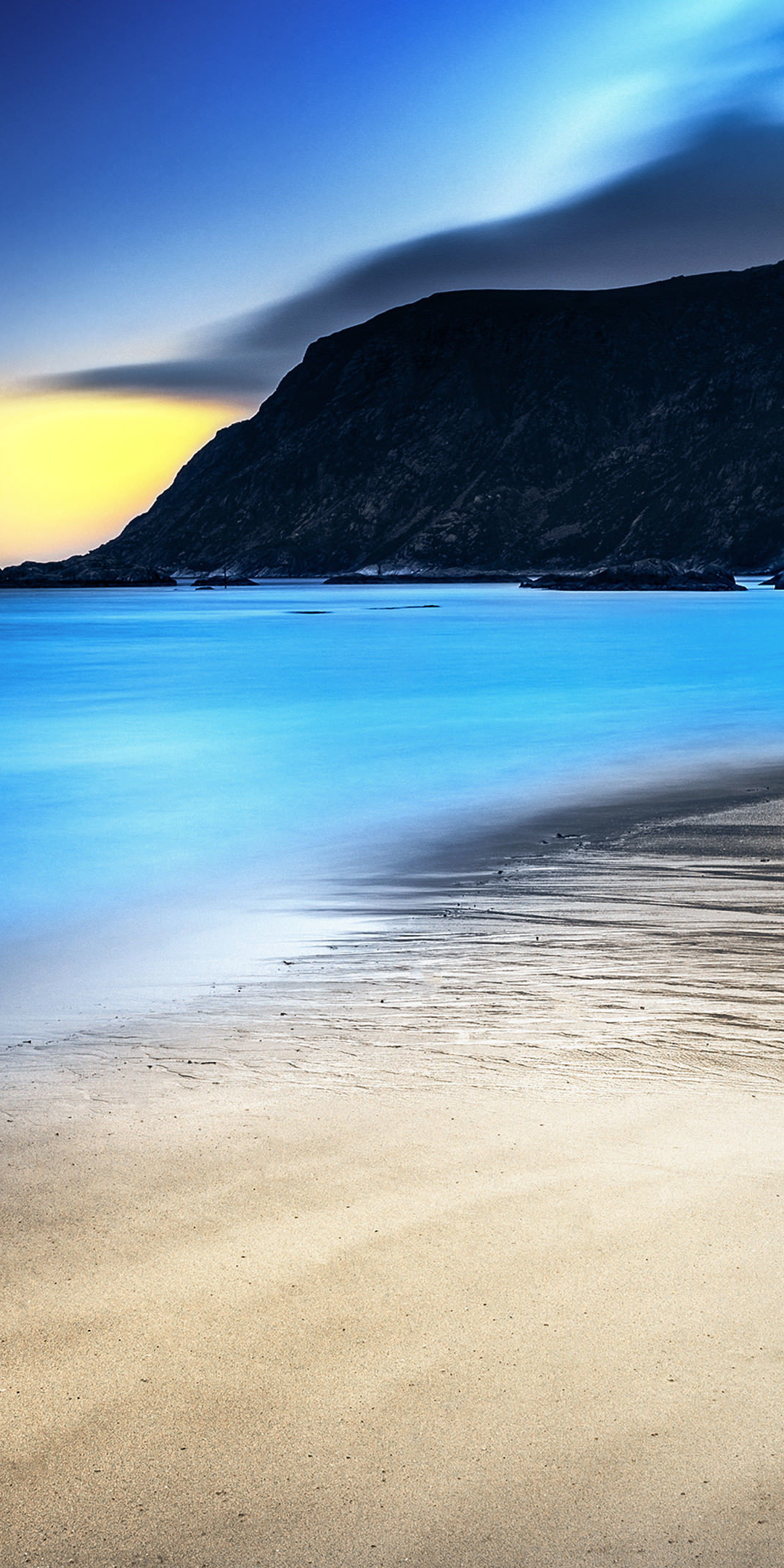 Night, blue sea, beach, mountains, nature, 1080x2160 wallpaper